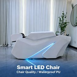 Smart Control Shampoo Chair with Waterproof PU Leather and LED
