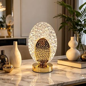 Luxury Diamond Crystal LED Table Lamp Gold Metal Decorative Bedside Touch Night Light for Hotel Home Decor