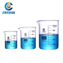 Cordial Lab 250/500/1000ml Borosilicat E3.3 Glass Low Form Beaker for Laboratory Use