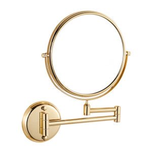 Aquacubic Bathroom Punch-Free Brass Frame Double Sided Mirror 3X/5X Foldable Wall Mounted Makeup Mirror