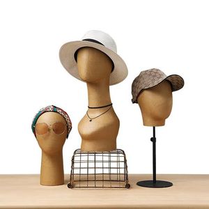 Female Wig Mannequin Head Kraft Paper Wooden Boutique Head Mannequin Hat Display