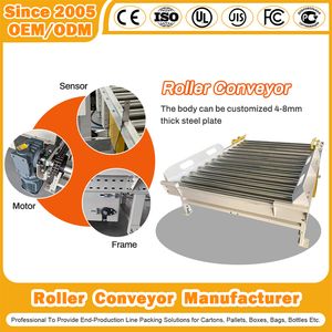 Powered Conveyor Manufacturer Online/Inline Pallet Wrapping Machine Rotary Arm Robot Palletizer Flexible Skate Wheel/Belt/V Salt Chain Conveyor
