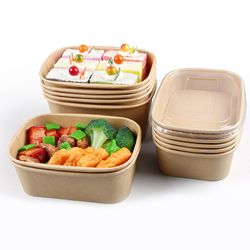 Custom Printed Logo Disposable Leak-Proof Food Takeout Kraft Paper Bowl with Lid