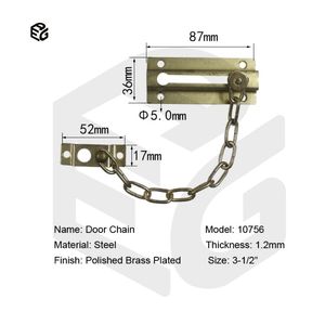 Polished Brass Steel Door Chain 3-1/2" Size for Home/Office/Interior Door Lock Security
