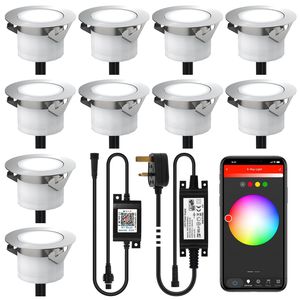 12V 1W RGBW WiFi Adjustable Outdoor Buried Floor Round Step Inground Lighting IP68 Waterproof Underground Garden LED Deck Lights