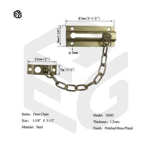 Polished Brass Plated Steel Security Chain 1-3/8" X 3-1/2" for Interior/Office Doors