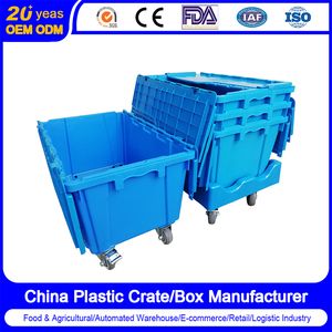 43L PP Material Industrial Storage Stackable Tote Plastic Nestable Crate Box Container with Lids for Foods Store