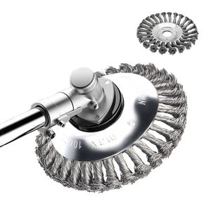 Heavy-Duty Steel Wheel Weed Brush for Garden Maintenance