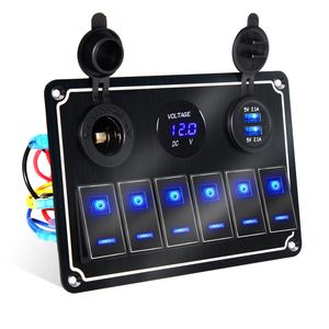 Waterproof 6 Gang Rocker Switch Panel-Silver Aluminum Panel