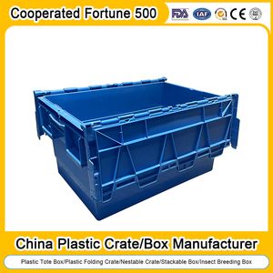 53X36X31cm/60X50X17/34cm Heavy Duty Large Recyclable Stackable Nestable Plastic Tote Boxes Small Moving Boxes Attached Lids Containers for Storage/Supermarket