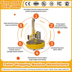 Wrap Machine Rotary Arm Prestretch/Stretch Roll POF PE Film Strapping Rotating Arm Packing Inline Pallet Wrapping Machine for Tin/Beverage/Drink/Water/Bottle