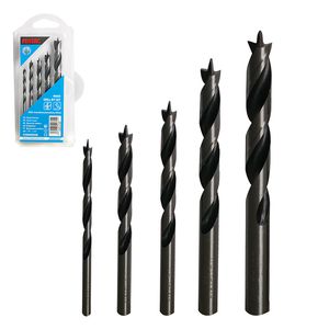 Fixtec 3 Tips Twist Brad Point Drill Bits 4, 5, 6, 8, 10mm 5PCS Wood Twist for Drilling Wood Plastic Chipboard Hand Tools