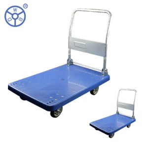 Wbd Portable Folding Seat Blue Plastic Fold Able Hand Cart Shopping Platform Trolleys