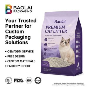 Custom Printed Heavy Duty Quad Seal Pet Supply Pouch Side Gusset Large Pet Food Packaging 8kg Flat Bottom Cat Litter Bag with Zipper