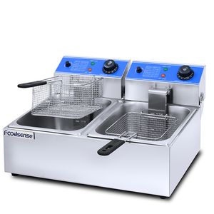 Table Top Stainless Steel French Fries Machine 2 Tank 2 Baskets Commercial Potato Chip Fryer Electrical Deep Fryer