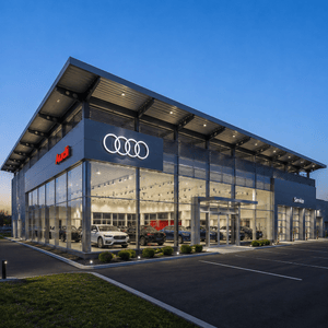 Modern 4s Store Building with Galvanized Gutters and PPGI Steel Sheets