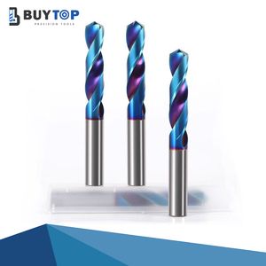 Solid Drill Tool HRC65 Naco Blue Coating Tungsten Carbide External Cooling Twist Drill Bits for Metalworking
