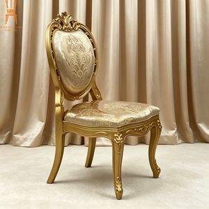 Golden Wedding Chair Hand Carved Ornate Back Banquet Dining Chair for Wedding Reception