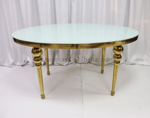 Modern Round Stainless Steel Coffee Dining Table Set with 6 Metal Chairs for Wedding for Hotel Restaurant Party Use