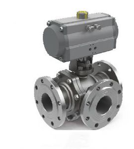 Pneumatic Three-Way Flanged Ball Valve