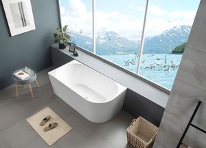 Matt White and Glossy Freestanding Against Wall Acrylic Bathtub with Right&Left Skirt