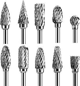 10 PCS 1/8" Shank, 1/4" Head Length Tungsten Steel for Woodworking, Drilling, Metal Carving, Engraving, Polishing Double Cut Carbide Rotary Burr Set