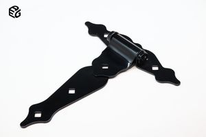 Spring-Loaded 8-Inch Tee Hinges - Adjustable Tension Iron Hardware Hinge with Black Powder Coating for Heavy Doors