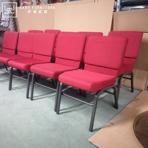 Factory Wholesale Stackable Upholstered Metal Church Chairs Interlocking Auditorium Theater Chairs with Thick Padded Cushion Book Rack for Church Auditorium