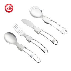 Outdoor Travel Spoon Fork Salad Spork Set 304 Stainless Steel Portable Camping Foldable Flatware Set