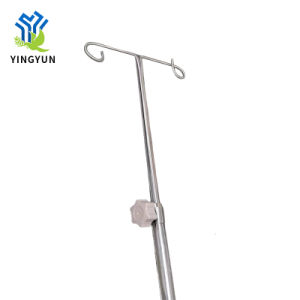 Portable Stainless Steel 2 Hooks Medical IV Drip Stand Pole for Hospital Bed