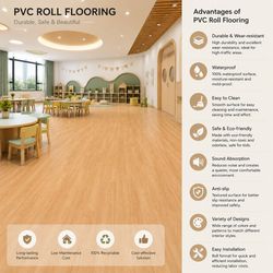 Fireproof PVC Vinyl Sheet Flooring Roll Heavy Traffic Commercial Flooring for Public Areas