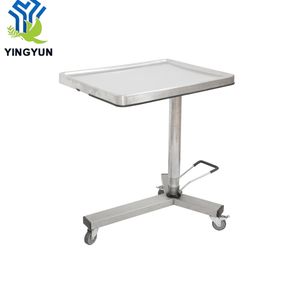 Adjustable Height 304 Stainless Steel Medical Trolley Surgical Tray Stand Table Cart with Wheel