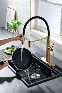 Wholesale H59 Brass Kitchen Faucet with Pattern in PVD Brushed Gold