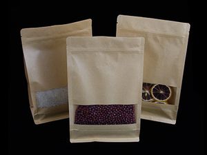 Kraft Brown Film Flat Bottom Stand up Pet Sealing Bag with Window Paper Bag Fashion Packaging Storage Ziplock Bag