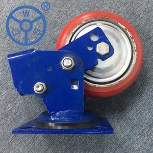 Wbd Twin Spring Cast Iron Core PU Shock Absorbing 5" 6" 8" Plate Casters Fixed Caster Wheels