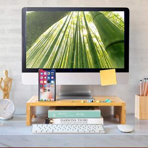 Bamboo Computer Holder Desktop Organizer Stand for Keyboard Storage Rack Shelf