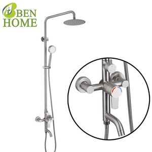 304 Stainless Steel Brushed Smart Thermostatic Shower Set Booster Nozzle Cross Shower Combo Hot and Cold Shower Set