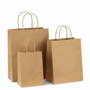 Customized Brown Shopping Gift Carrier Kraft Paper Packaging Bag with Handle