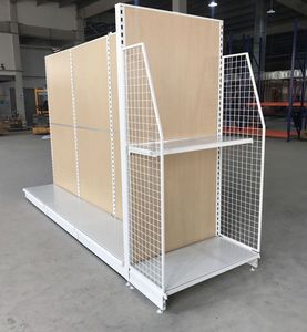 Custom Steel and Wood Double-Sided Shelves Supermarket Display Shelves