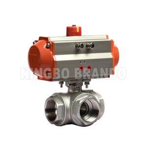 1/2′′ to 4′′ Threaded 3 Way Stainless Steel 304 316 Pneumatic Actuator Ball Valve