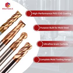 Solid Carbide End Mill Tialn Coated for HRC40-HRC68 Hardened Steel, High Hardness Die Steel Milling Cutter, Flat/Ball Nose/Radius End Mill for Mold Machining