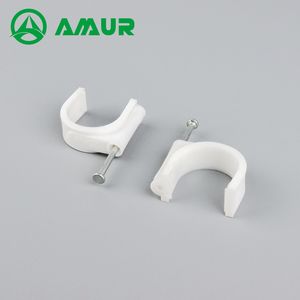 White Round Plastic Cable Clips Flat Nail Cable Maker Tie Clips
