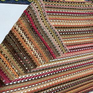 Fashion Stripe Dyed Yarn Knitted Jacquard Lace Fabric