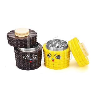 Esigo Corn Shaped Herb Grinder Zinc Alloy Manual Tobacco Crusher with Cute Face Design 3piece Colorful Kit for Dry Herbs Spices Portable Smoking Accessory