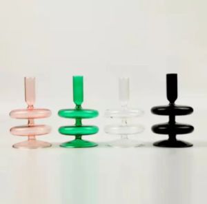 New Design Wholesale Price Round Luxury Tubes Long Stem Glass Candle Holder