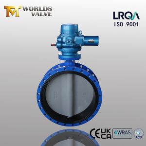 Electrical Actuated Cast Iron Nylon Painting Coated Disc Double Flange Butterfly Valve