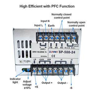 500W Switching Power Supply 100-240V Wide Voltage Active Pfc 12V 24V 36V 48V 27V 60V 500 Watt Transformer PSU Sp/Rsp
