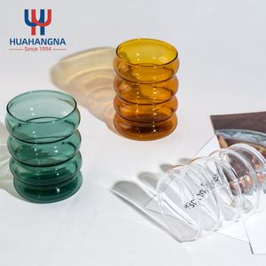 Reusable Iced Coffee Glass Cup 12oz Caterpillar Shaped Colored High Borosilicate Glass Drink Glasses for Water Milk Coffee