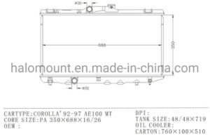 Auto Cooling System Spare Parts Radiator for Corolla'92-97 Ae100 Mt