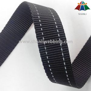 1 Inch Black Two Striped Reflective Polyester Webbing for Dog Collar and Leash